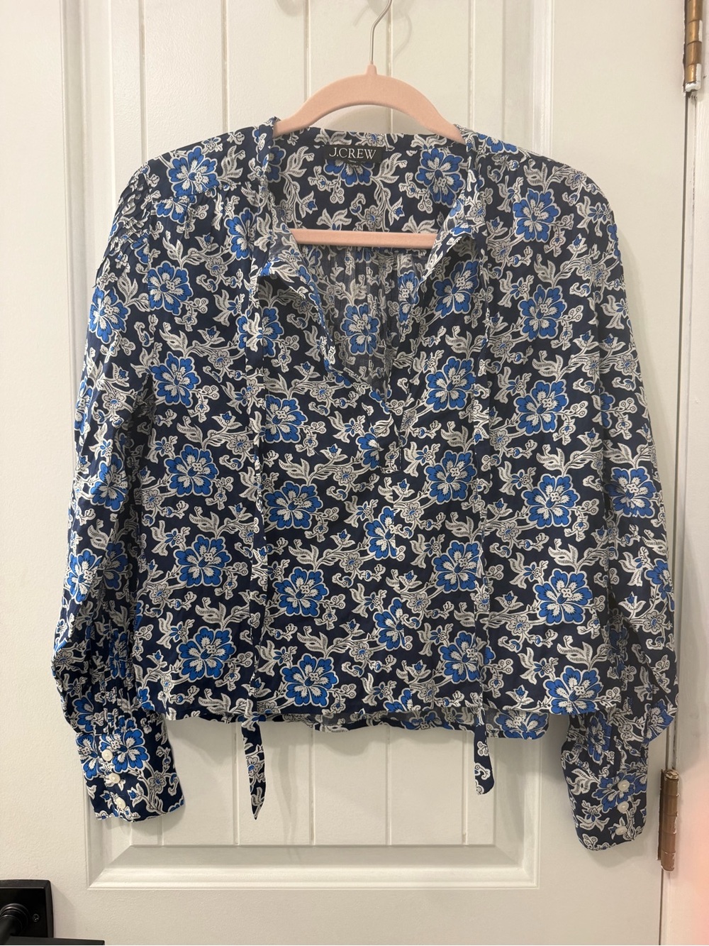 J. Crew Navy and Blue Floral Popover Blouse